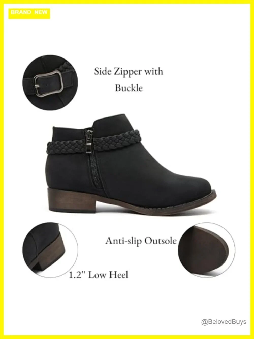 Women's Low Heel Ankle Boots Faux Leather Zipper Booties
